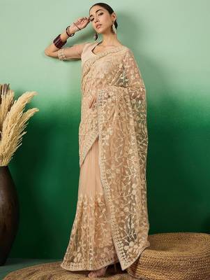 Beige graceful elegance embroidered saree 5