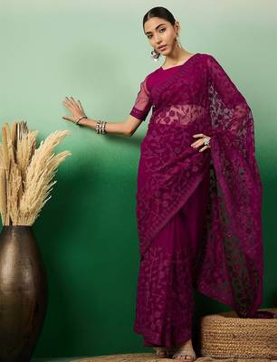 Purple embroidered floral saree 1