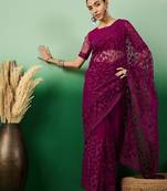 Purple embroidered floral saree