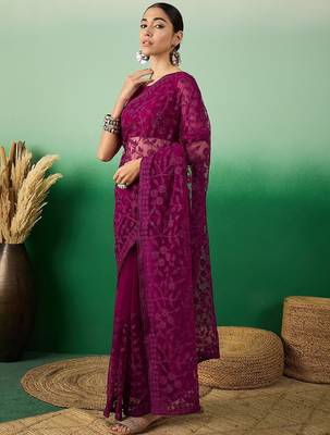 Purple embroidered floral saree 3
