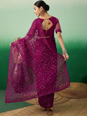 Purple embroidered floral saree 4