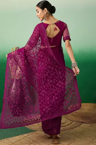 Purple embroidered floral saree