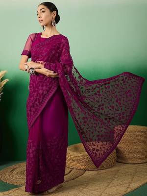 Purple embroidered floral saree 5