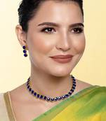 Women's synthetic stone studded blue necklace & drop earrings set jewelry for