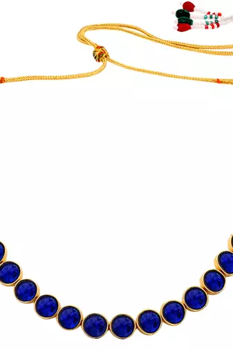 Women's synthetic stone studded blue necklace & drop earrings set jewelry for