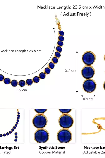 Women's synthetic stone studded blue necklace & drop earrings set jewelry for