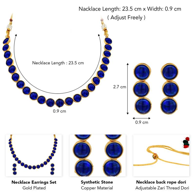 Women's synthetic stone studded blue necklace & drop earrings set jewelry for