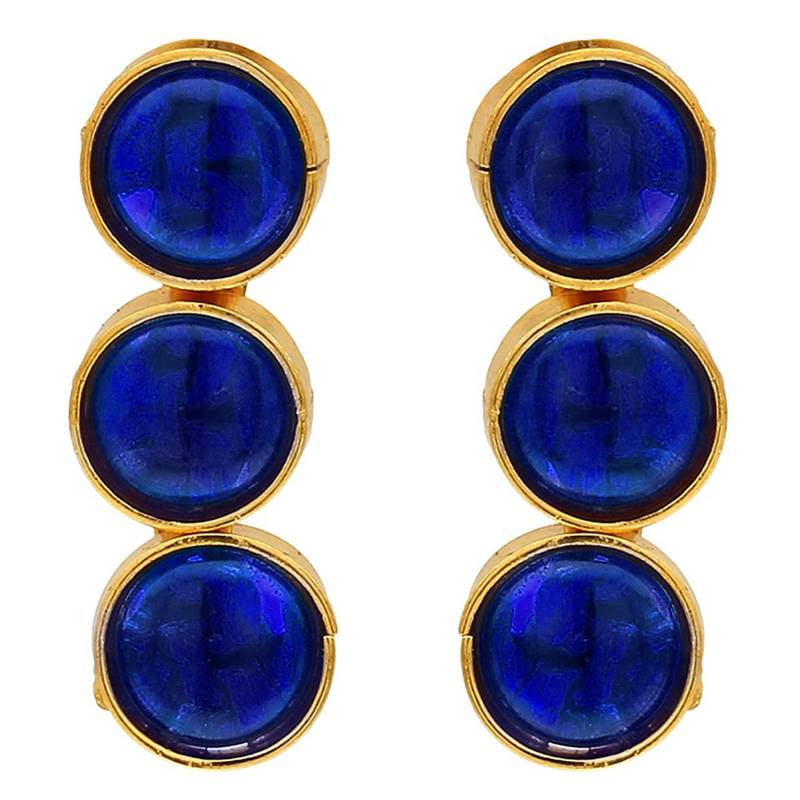 Women's synthetic stone studded blue necklace & drop earrings set jewelry for