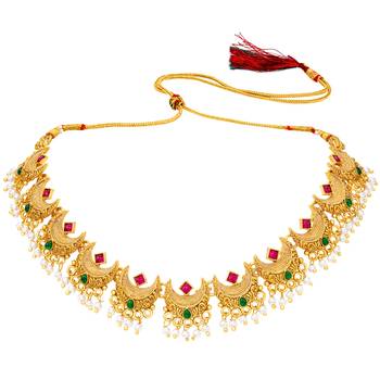 Women's ethnic ruby emerald beads studded necklace earrings set for women 3