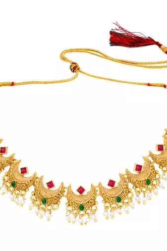 Women's ethnic ruby emerald beads studded necklace earrings set for women