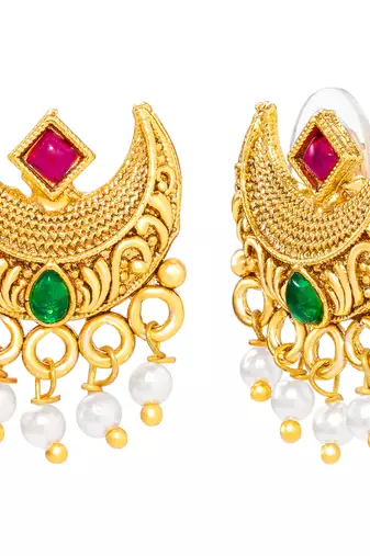 Women's ethnic ruby emerald beads studded necklace earrings set for women