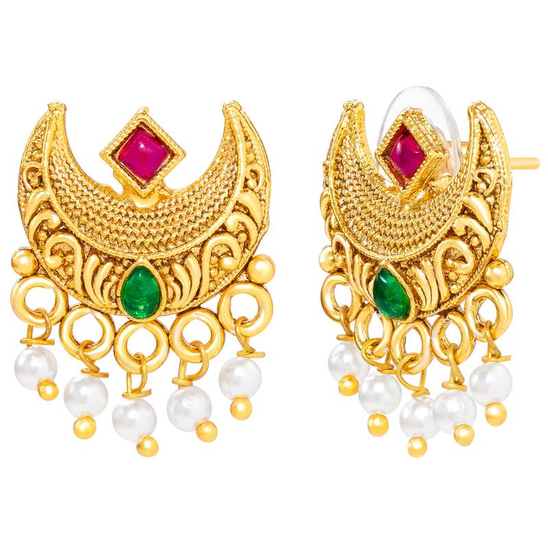Women's ethnic ruby emerald beads studded necklace earrings set for women