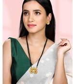 Women's rani pink green synthetic stone studded mangalsutra necklace with