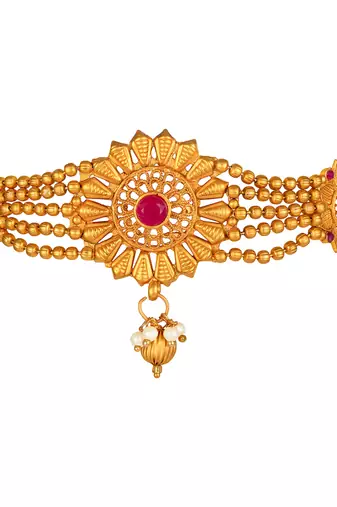 Beaded chain floral choker necklace with earrings jewelry set