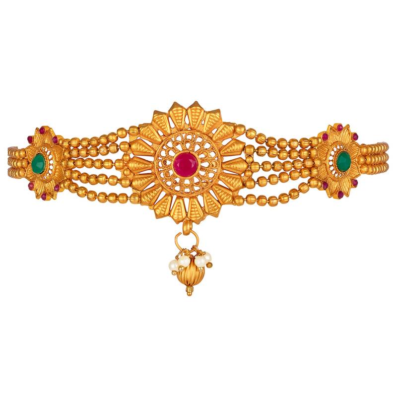 Beaded chain floral choker necklace with earrings jewelry set