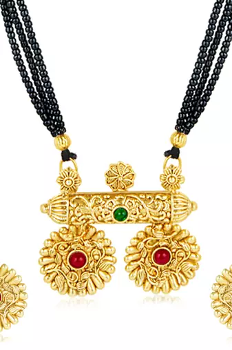 Women's rani pink green synthetic stone studded mangalsutra necklace with