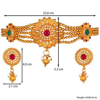 Beaded chain floral choker necklace with earrings jewelry set 4