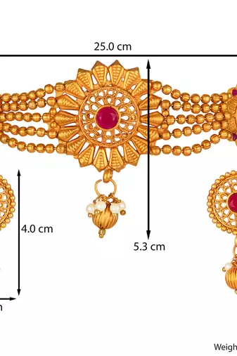 Beaded chain floral choker necklace with earrings jewelry set