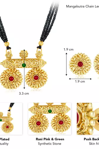 Women's rani pink green synthetic stone studded mangalsutra necklace with