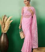 Pink ethereal charm embroidered net saree