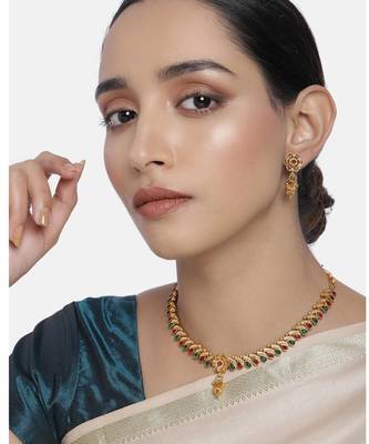 Indian traditional bollywood necklace earrings jewelry set ethnic red 1