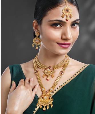 Synthetic stone studded south indian style jewelry set (multicolor 1) 1