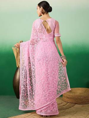 Pink ethereal charm embroidered net saree 3