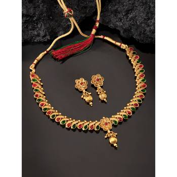 Indian traditional bollywood necklace earrings jewelry set ethnic red 2