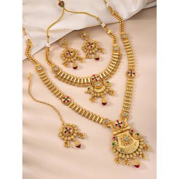 Synthetic stone studded south indian style jewelry set (multicolor 1) 2