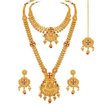 Synthetic stone studded south indian style jewelry set (multicolor 1) 3