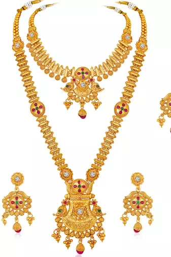 Synthetic stone studded south indian style jewelry set (multicolor 1)