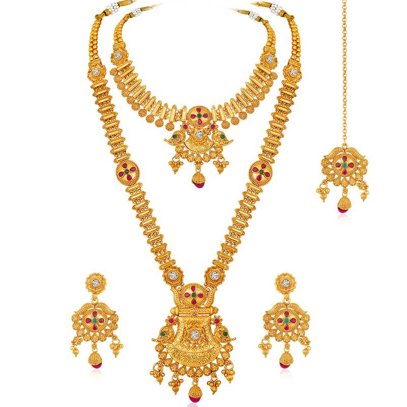 Synthetic stone studded south indian style jewelry set (multicolor 1)
