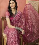 Pink embroidered saree with blouse piece