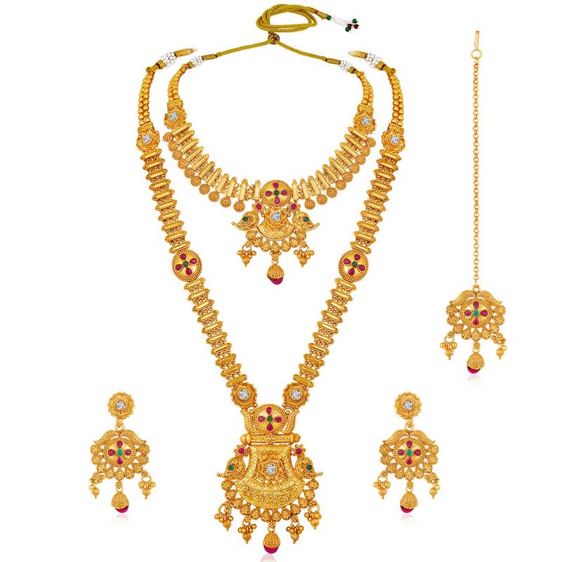 Synthetic stone studded south indian style jewelry set (multicolor 1)