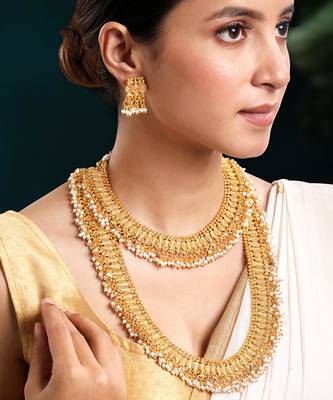 Gold plated beads studded maharani haar long necklace short necklace 1