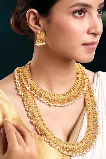 Gold plated beads studded maharani haar long necklace short necklace