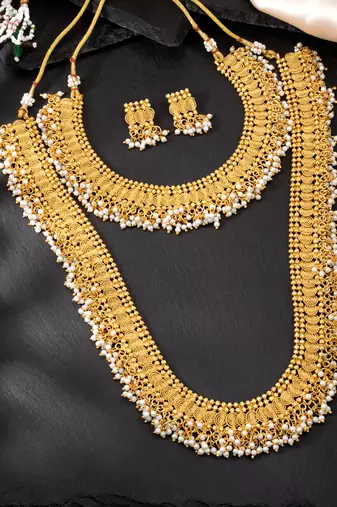 Gold plated beads studded maharani haar long necklace short necklace