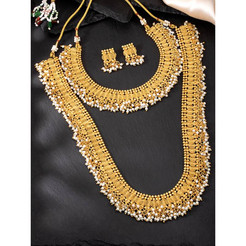 Gold plated beads studded maharani haar long necklace short necklace