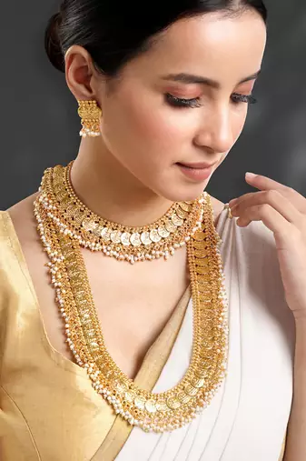 Maharani haar beads studded long necklace short necklace & drop