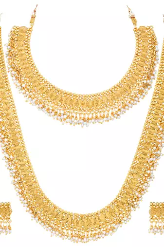 Gold plated beads studded maharani haar long necklace short necklace