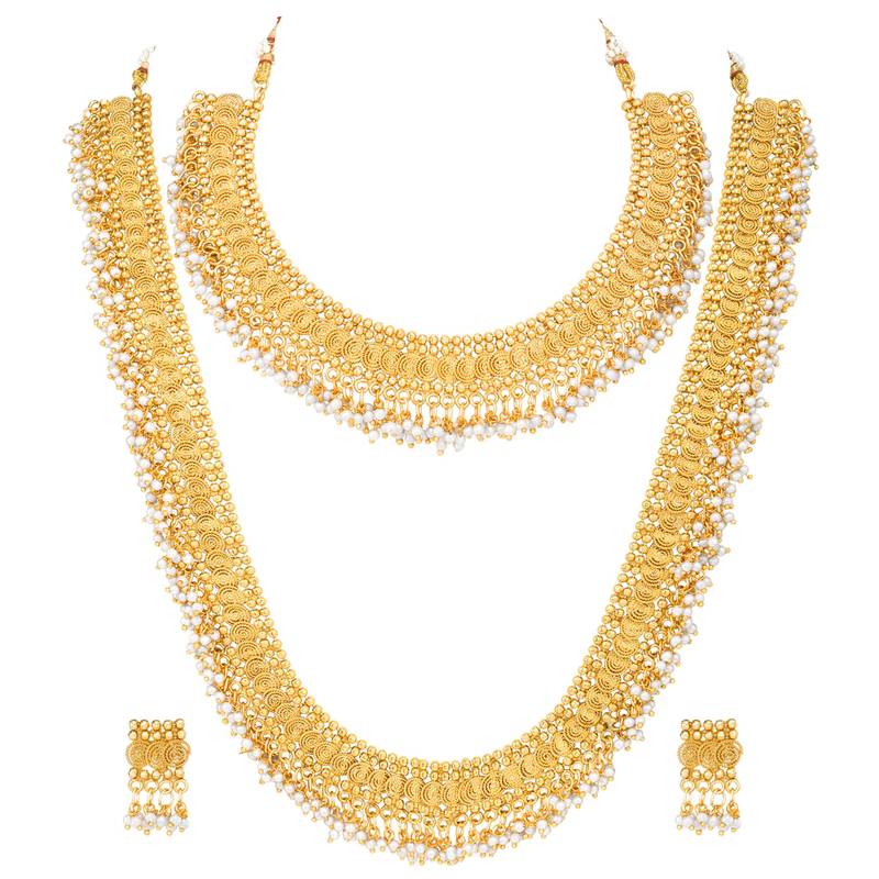 Gold plated beads studded maharani haar long necklace short necklace