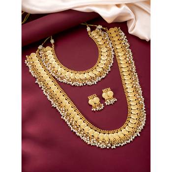 Maharani haar beads studded long necklace short necklace & drop 2