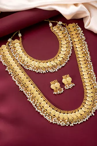 Maharani haar beads studded long necklace short necklace & drop