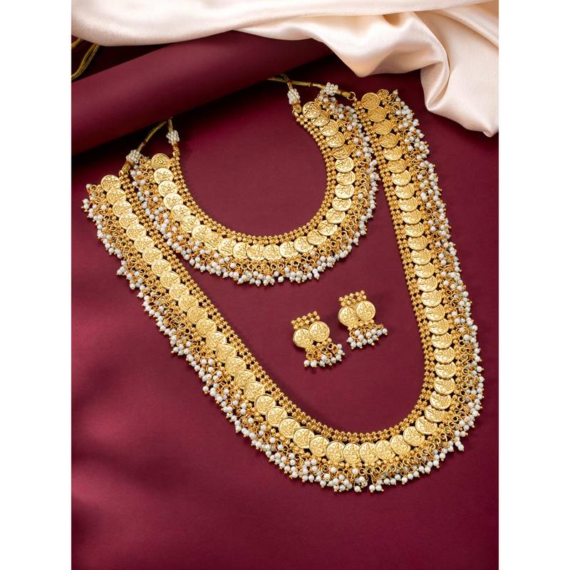 Maharani haar beads studded long necklace short necklace & drop