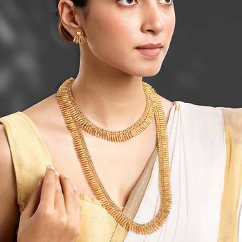 Gold plated choker long necklace and earrings set maharani haar 1