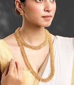 Gold plated choker long necklace and earrings set maharani haar