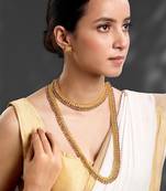 Gold plated red green choker long necklace and earrings set maharani