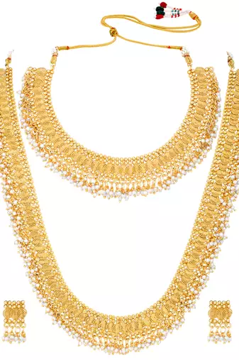 Gold plated beads studded maharani haar long necklace short necklace