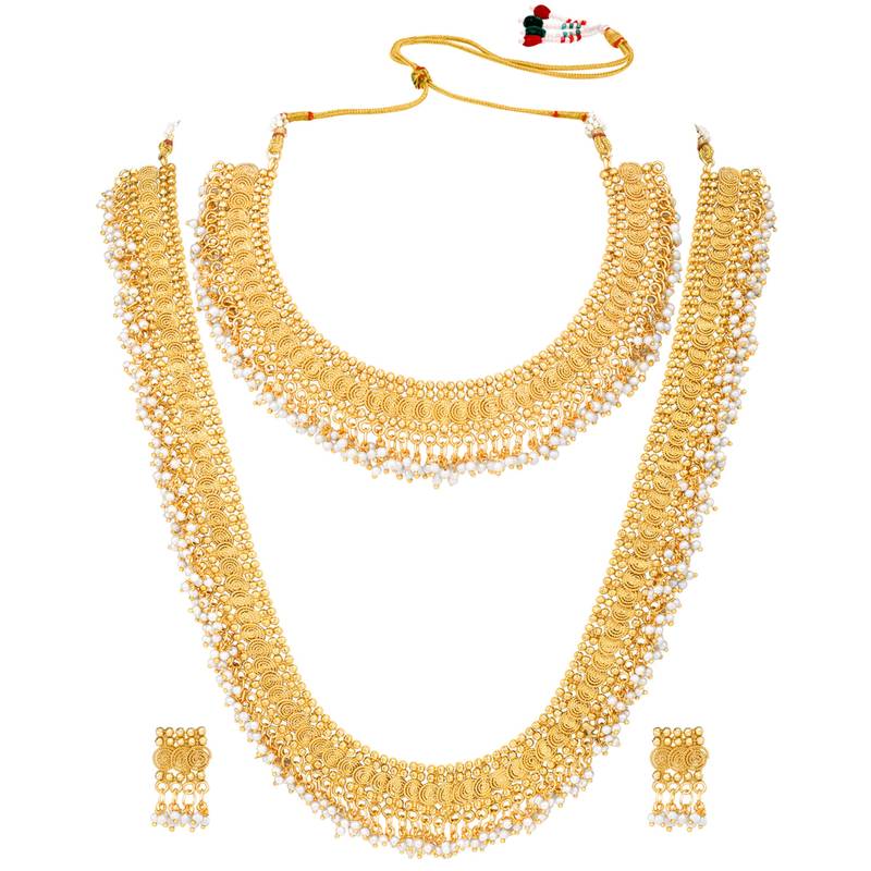 Gold plated beads studded maharani haar long necklace short necklace