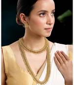 Gold plated choker long necklace and earrings set maharani haar